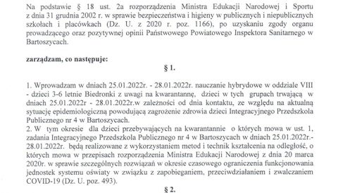 Zarządzenie Dyrektora Przedszkola z dnia 24.01.2022 r. w sprawie zdalnego i hybrydowego nauczania